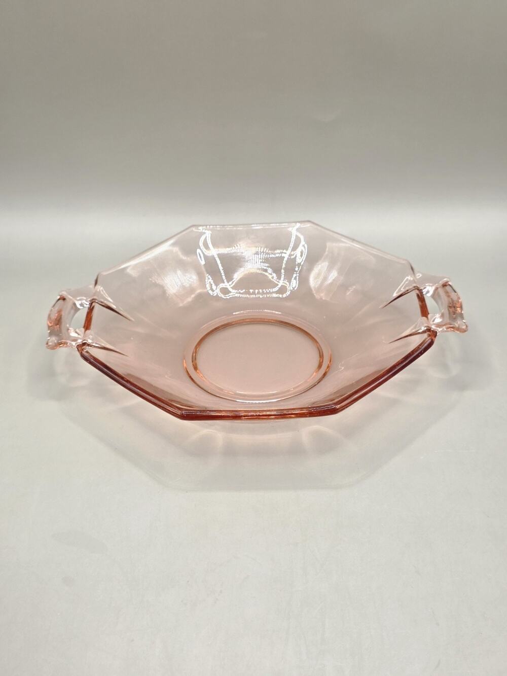 Vtg. Fostoria Fairfax Pink Depression Octagonal Glass Handled Serving Dish